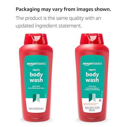 Amazon Basics Men's Body Wash, Sport Scent, Paraben and Phthalate Free, Refreshing Clean, 18 Fluid Ounce, 6-Pack view 3