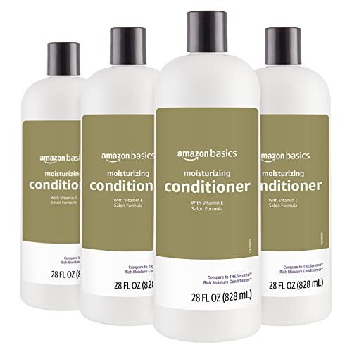 Amazon Basics Moisture Rich Conditioner for Dry and Damaged Hair, Nourishing, Softens, with Vitamin E, 28 Fl Oz (4-Pack)