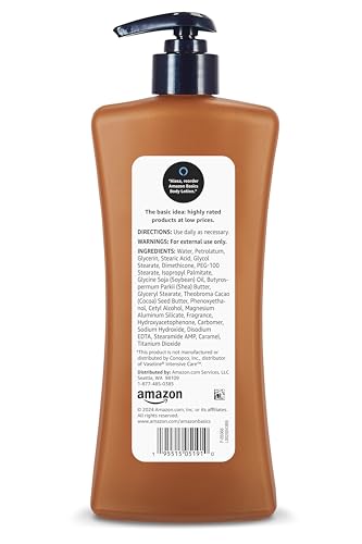 Amazon Basics Moisturizing Cocoa Butter Body Lotion for Dry Skin, Non-Greasy, Paraben Free, Lightly Scented, 20.3 Fl Oz, 4-Pack view 3
