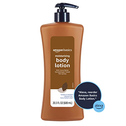 Amazon Basics Moisturizing Cocoa Butter Body Lotion for Dry Skin, Non-Greasy, Paraben Free, Lightly Scented, 20.3 Fl Oz, Pack of 1
