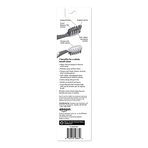 Amazon Basics MultiPro Toothbrushes with Angled Bristles, Soft, 4 Count, Pack of 1
