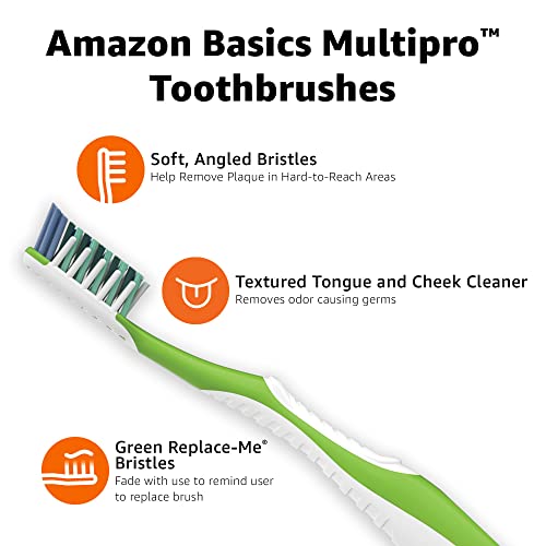 Amazon Basics MultiPro Toothbrushes with Angled Bristles, Soft, 4 Count, Pack of 1