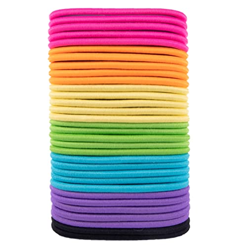 Amazon Basics No Damage Elastic Hair Ties, Ponytail Holders for Thick Hair, No Pull, Secure Hold, Snag-Free, Bright 4 MM Elastics for All Types, 32 Count view 2