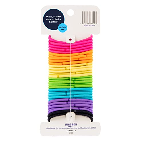 Amazon Basics No Damage Elastic Hair Ties, Ponytail Holders for Thick Hair, No Pull, Secure Hold, Snag-Free, Bright 4 MM Elastics for All Types, 32 Count view 3