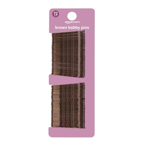Amazon Basics No Slip Bobby Hair Pins, Brunette Brown, High Gloss for Comfortable All-Day Styling and Updos, All Hair Types, 72 Count