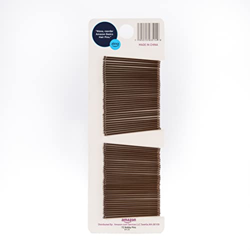 Amazon Basics No Slip Bobby Hair Pins, Brunette Brown, High Gloss for Comfortable All-Day Styling and Updos, All Hair Types, 72 Count view 2