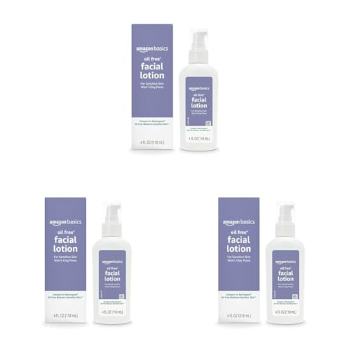 Amazon Basics Oil-free Facial Moisturizer for Sensitive Skin, Fragrance Free, 4 Fluid Ounce (Previously Solimo) (Pack of 3)