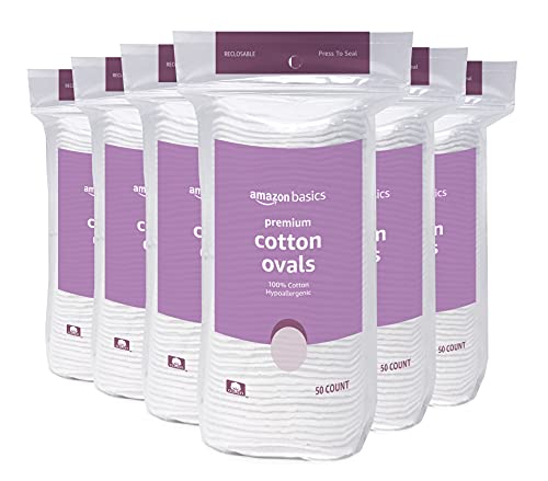 Amazon Basics Oval Premium Makeup Remover Pads, Large, Cotton, Exfoliating, 300 Count (6 Packs of 50) (Previously Solimo)