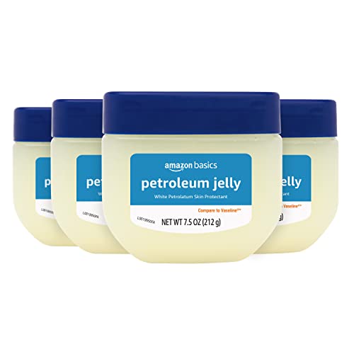 Amazon Basics Petroleum Jelly White Petrolatum Skin Protectant, Unscented, 7.5 oz, 4-Pack, (Previously Solimo)