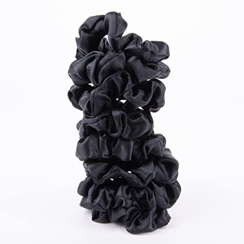 Amazon Basics Satin Scrunchies – No Crease, No Damage Hair Ties – Frizz Free, Gentle, Stylish Scrunchies. Black, 8 Count, For Thin and Normal Hair view 3