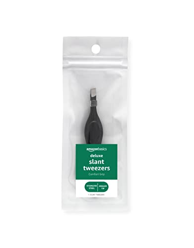 Amazon Basics Slant Tweezers, Deluxe Soft Cushion Touch, Black