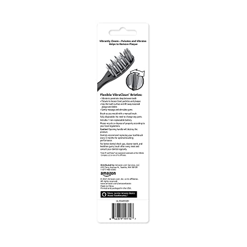 Amazon Basics Soft Toothbrushes for Adults - Pulsating Deep Cleaning with Soft Bristles, 2 Count, Assorted Colors