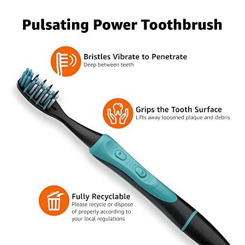 Amazon Basics Soft Toothbrushes for Adults - Pulsating Deep Cleaning with Soft Bristles, 2 Count, Assorted Colors