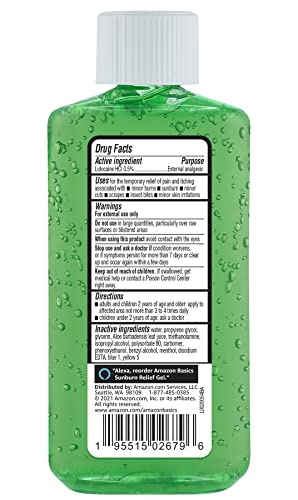 Amazon Basics Sunburn Relief Gel with Aloe Vera, Soothing, Cooling, Itch Relief, 8 oz, Pack of 1 (Previously Solimo) view 2