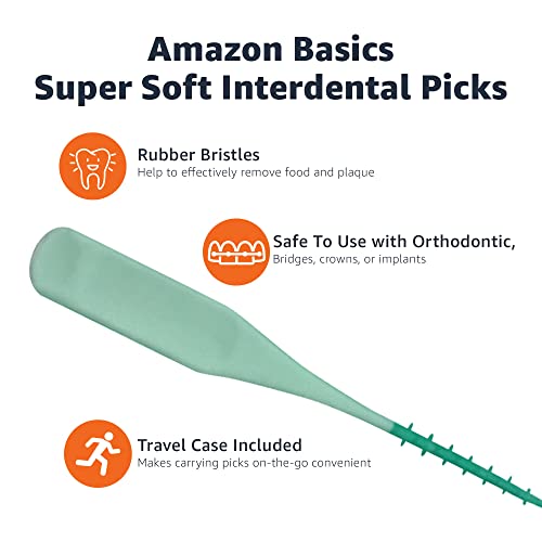 Amazon Basics Super Soft Interdental Picks for Plaque Remover and Teeth Cleaning, Easy to Use with Travel Case Included, 100 Count view 3
