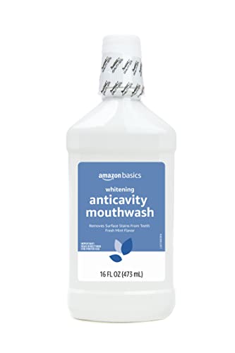 Amazon Basics Whitening Anticavity Mouthwash, Fresh Mint Flavor, Whitens Teeth, Prevents Cavities, 16 Fluid Ounces, 1-Pack (Previously Solimo)