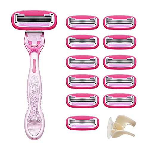 Amazon Basics Women's 5 Blade FITS Razor for Women, FITS Amazon Basics Handle and Venus Handles, Includes 1 FITS Handle, 12 Cartridges & 1 Shower Hanger