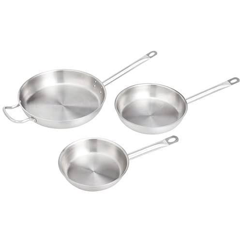 Amazon Basics 3-Piece Stainless Steel Aluminum-Clad Fry Pan Set with 8", 9 1/2", and 12" (Previously AmazonCommercial brand)
