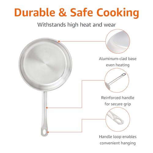 Amazon Basics 3-Piece Stainless Steel Aluminum-Clad Fry Pan Set with 8", 9 1/2", and 12" (Previously AmazonCommercial brand)