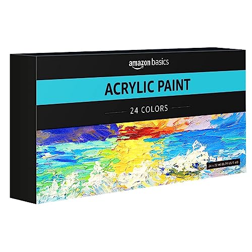 Amazon Basics Acrylic Paint Tubes, 24 count (Pack of 1), Multicolor