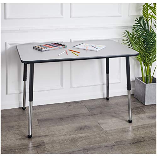Amazon Basics Adjustable Rectangular Classroom Activity Table, Writing Desk, Adjustable Height 19-30 Inch, Grey Top/Black Edge, 47" W x 29" L x 30" H