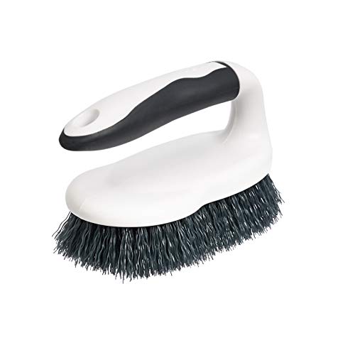 Amazon Basics All Purpose Rectangular Scrub Brush, Hard Bristle, Stiff Bristles, Sturdy, Ergonomic Long Handle, Durable, 2-Pack, White & Black view 2