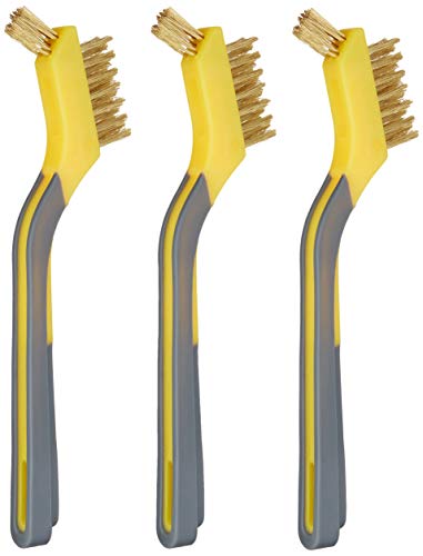 Amazon Basics Brass Mini Wire Brushes for Cleaning, Rust Removal, Paint Removal, Soft Grip Ergonomic Handle, 1/2 inch, Yellow/Grey, 3-Pack view 2
