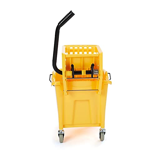 Amazon Basics Commercial Side Press Wringer Floor Cleaning Mop Bucket on Wheels, 35-Quart, Yellow view 3