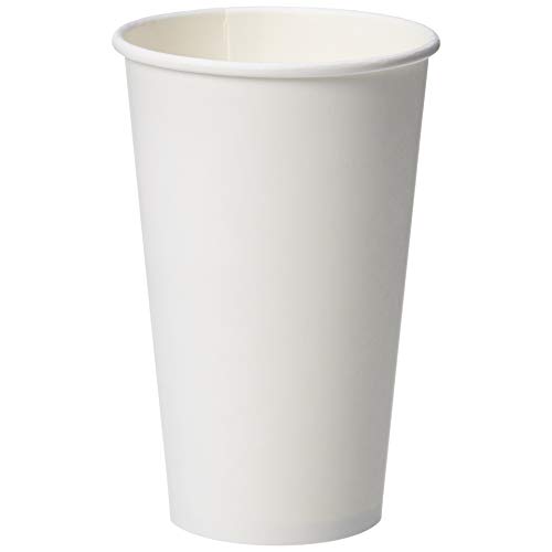Amazon Basics Compostable Disposable Coffee Cups for Hot Beverage and Cold Drinks, Leak-Proof Paper, 16 Ounces, White, 500 Count