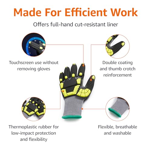 Amazon Basics Cut Level A1, Abrasion ANSI Level A4, Impact Protection Gloves with Touch Screen Friendly 15G Sandy Nitrile Palm, Pack of 120 Pairs, Yellow, Size Medium