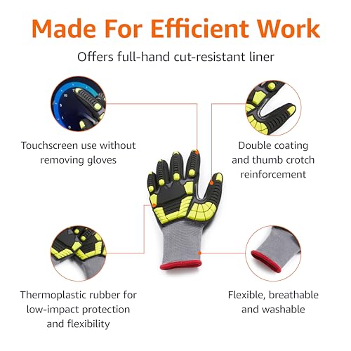 Amazon Basics Cut Level A1, Abrasion ANSI Level A4, Impact Protection Gloves with Touch Screen Friendly 15G Sandy Nitrile Palm, Pack of 120 Pairs, Yellow, Size Small