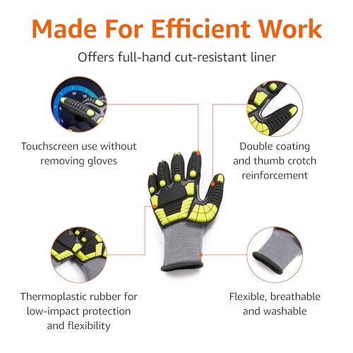 Amazon Basics Cut Level A1, Abrasion ANSI Level A4, Impact Protection Gloves with Touch Screen Friendly 15G Sandy Nitrile Palm, Pack of 120 Pairs, Yellow, Size XX-Large