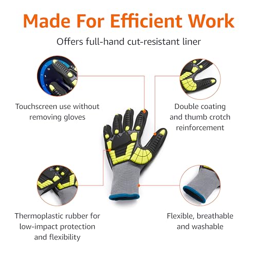 Amazon Basics Cut Level A1, Abrasion ANSI Level A4, Impact Protection Gloves with Touch Screen Friendly 15G Sandy Nitrile Palm, Pack of 120 Pairs, Yellow, Size X-Large