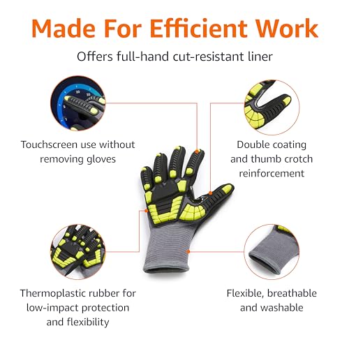 Amazon Basics Cut Level A1, Abrasion ANSI Level A4, Impact Protection Gloves with Touch Screen Friendly 15G Sandy Nitrile Palm, Pack of 120 Pairs, Yellow, Size XXXS