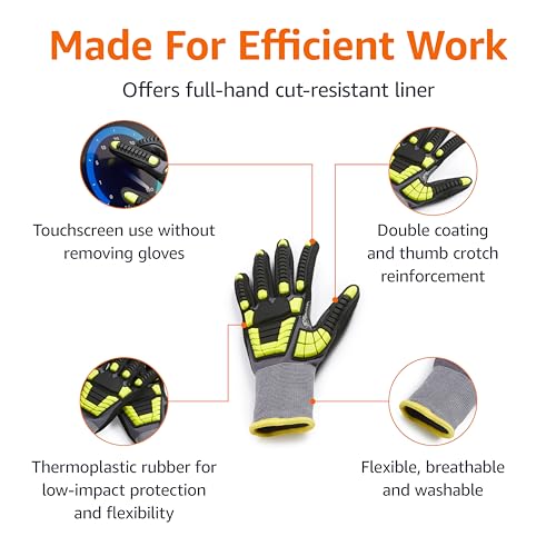 Amazon Basics Cut Level A1, Abrasion ANSI Level A4, Impact Protection Gloves with Touch Screen Friendly 15G Sandy Nitrile Palm, Pack of 120 Pairs, Yellow, Size X-Small