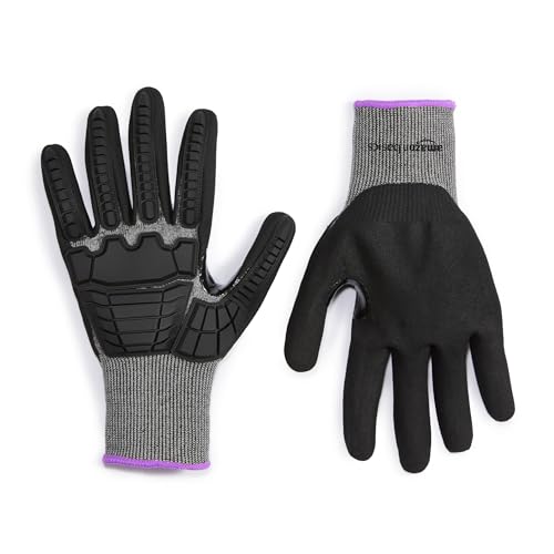 Amazon Basics Cut Level A2, Abrasion ANSI Level A4, Impact Protection Gloves with Touch Screen Friendly 15G Sandy Nitrile Palm, Pack of 100 Pairs, Black, Size 3X-Large