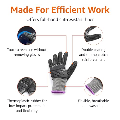 Amazon Basics Cut Level A2, Abrasion ANSI Level A4, Impact Protection Gloves with Touch Screen Friendly 15G Sandy Nitrile Palm, Pack of 100 Pairs, Black, Size 3X-Large
