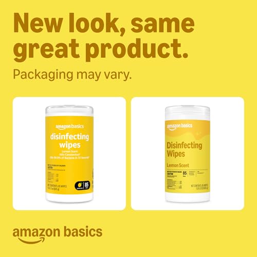Amazon Basics Disinfecting Wipes, Lemon Scent, for Sanitizing, Cleaning & Deodorizing, 255 Count (3 Packs of 85), Packaging May Vary view 2