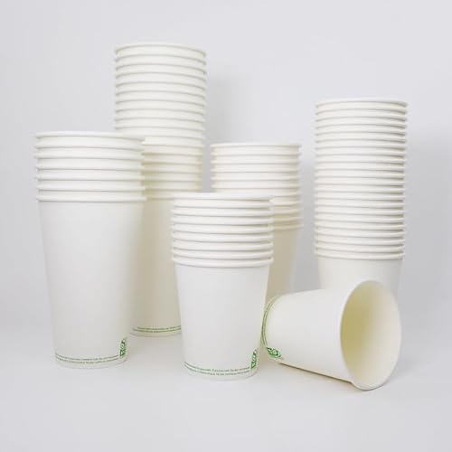 Amazon Basics Disposable Compostable Paper Coffee Cups for Hot & Cold Beverages, Leak-Proof, 12 Ounces, White, 1000 Count view 3