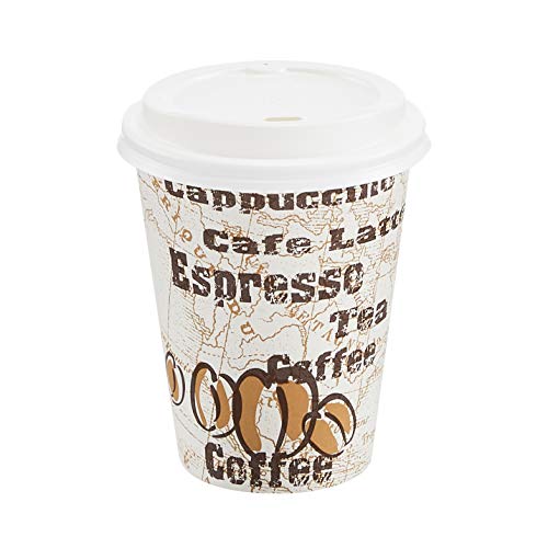 Amazon Basics Disposable Hot Paper Coffee Cups with Lids, to Go, Leak-Proof, for Hot and Cold Drinks, 12 oz, 100-Count