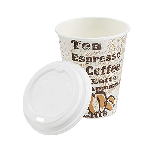 Amazon Basics Disposable Hot Paper Coffee Cups with Lids, to Go, Leak-Proof, for Hot and Cold Drinks, 12 oz, 100-Count view 2
