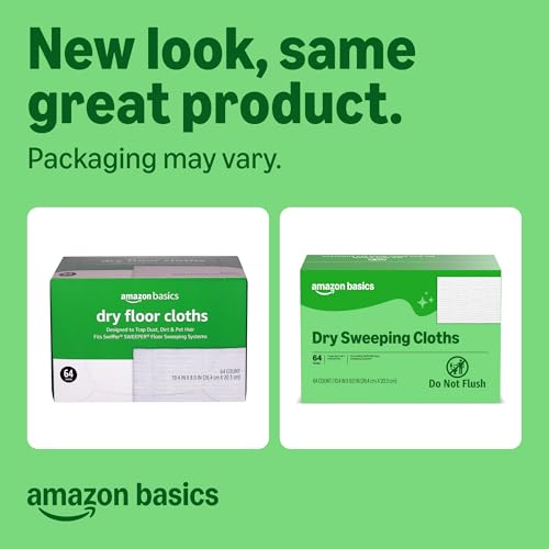 Amazon Basics Dry Sweeping Cloths for Floor Cleaning, Pet Hair, Dust, Dirt, Multi-Surface, Disposable, Fits Swiffer Sweeper Mop Heads, 64 Count, Packaging May Vary view 2