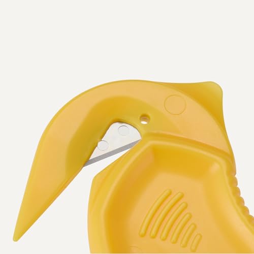 Amazon Basics Film Safety Cutter, Concealed Stainless Steel Blade with Tape Splitter for Boxes, Packages, Shrink Wrap, Yellow, 30-Pack view 3