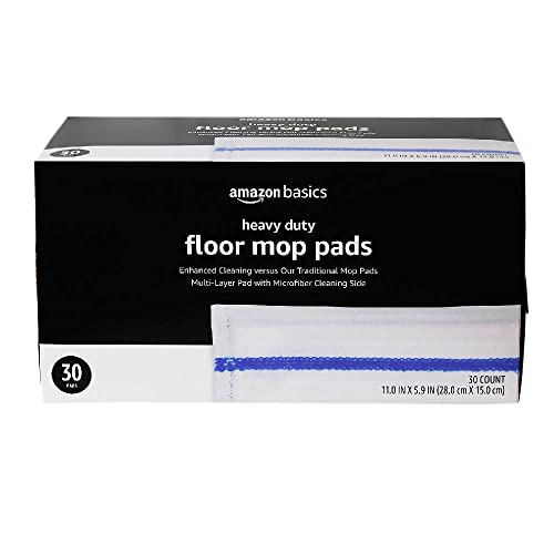 Amazon Basics Heavy Duty Disposable Floor Cleaning Mopping Pads with Absorbent Microfiber, Fits Swiffer WetJet Mopping Systems, 30 Count