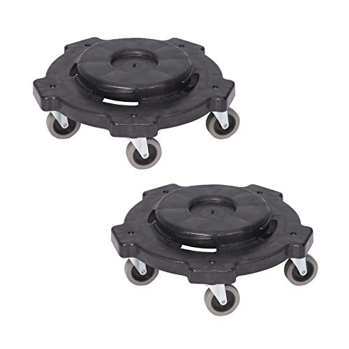 Amazon Basics Heavy-Duty Rolling Dolly to Fit 32, 44 & 55 Gallon Round Containers, for Offices, Restaurants, Commercial Environments, Twist On/Off, 18.25", Black, 2-Pack