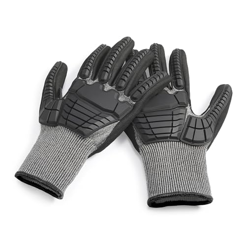 Amazon Basics Impact Protection Work Gloves - Cut Level A2, ANSI Level 4 Abrasion, Touchscreen Compatible, 15G Sandy Nitrile Palm, XX-Large, Black with Black Edge view 3