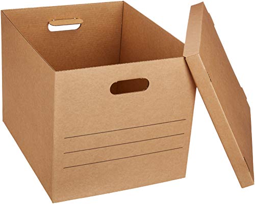 Amazon Basics Moving Boxes with Handles and Lids, 19 x 14.5 x 15.5 in, Brown, 10-Pack, Medium