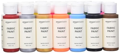 Amazon Basics Permanent Fabric Paint Bottles, 24 Colors