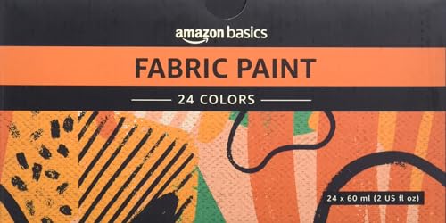 Amazon Basics Permanent Fabric Paint Bottles, 24 Colors