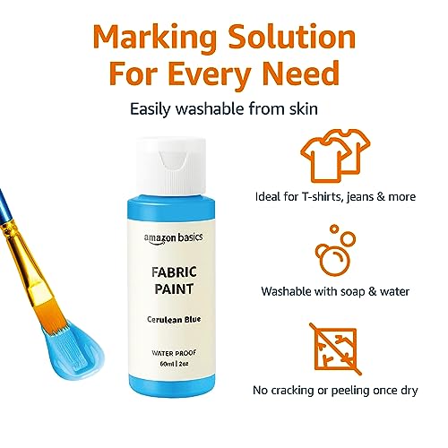 Amazon Basics Permanent Fabric Paint Bottles, 24 Colors